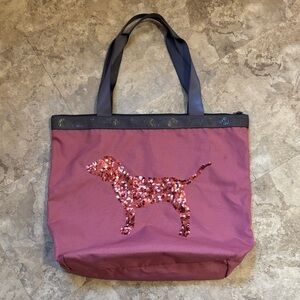 PINK Victoria's Secret Mauve Tote with Sequin Dog